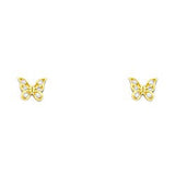 14K Yellow Gold CZ Stud Earrings - Screw Back