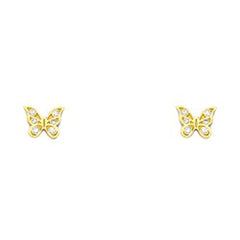 14K Yellow Gold CZ Stud Earrings - Screw Back