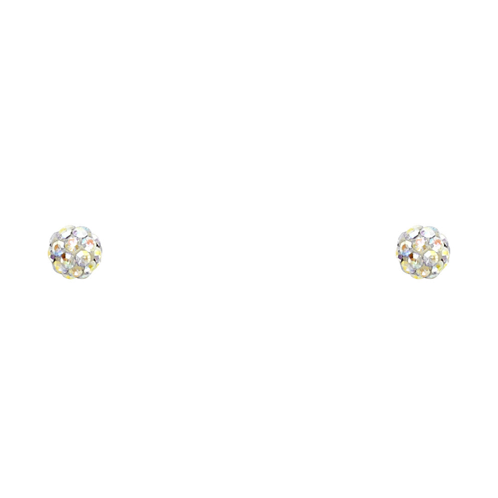14K 4MM Rainbow CRYSTAL BALL SCREW Stud Earrings