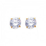 14k Yellow Gold 7mm Round CZ Solitaire Basket Stud Earrings With Silcone Screw Back