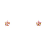 14k Yellow Gold 5mm Princess Pink CZ Stamping Prong Stud Earrings With Screw Back