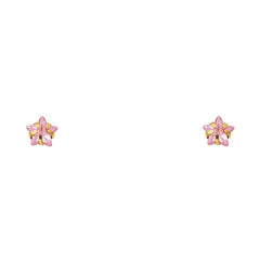 14k Yellow Gold 5mm Princess Pink CZ Stamping Prong Stud Earrings With Screw Back