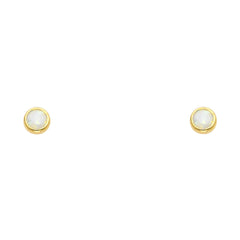 14K Yellow OPAL Round STUD With SCREW Earrings