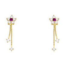 Load image into Gallery viewer, 14k Yellow Gold Flower with Ruby and Clear CZ Screw Back Stud Earring