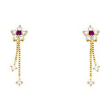 14k Yellow Gold Flower with Ruby and Clear CZ Screw Back Stud Earring
