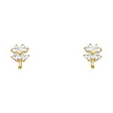 14k Yellow Gold Leaf CZ Assorted Stud Earrings With Screw Back