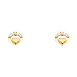 14k Yellow Gold Heart CZ Stud Earrings With Screw Back