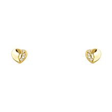 Load image into Gallery viewer, 14k Yellow Gold Heart CZ Stud Earrings With Screw Back