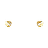 14k Yellow Gold Heart CZ Stud Earrings With Screw Back