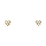 14k Yellow Gold Heart CZ Stud Screw Back Earring