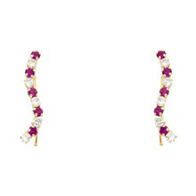 Load image into Gallery viewer, 14K Yellow Gold Red and White CZ Hanging Earrings