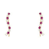 14K Yellow Gold Red and White CZ Hanging Earrings