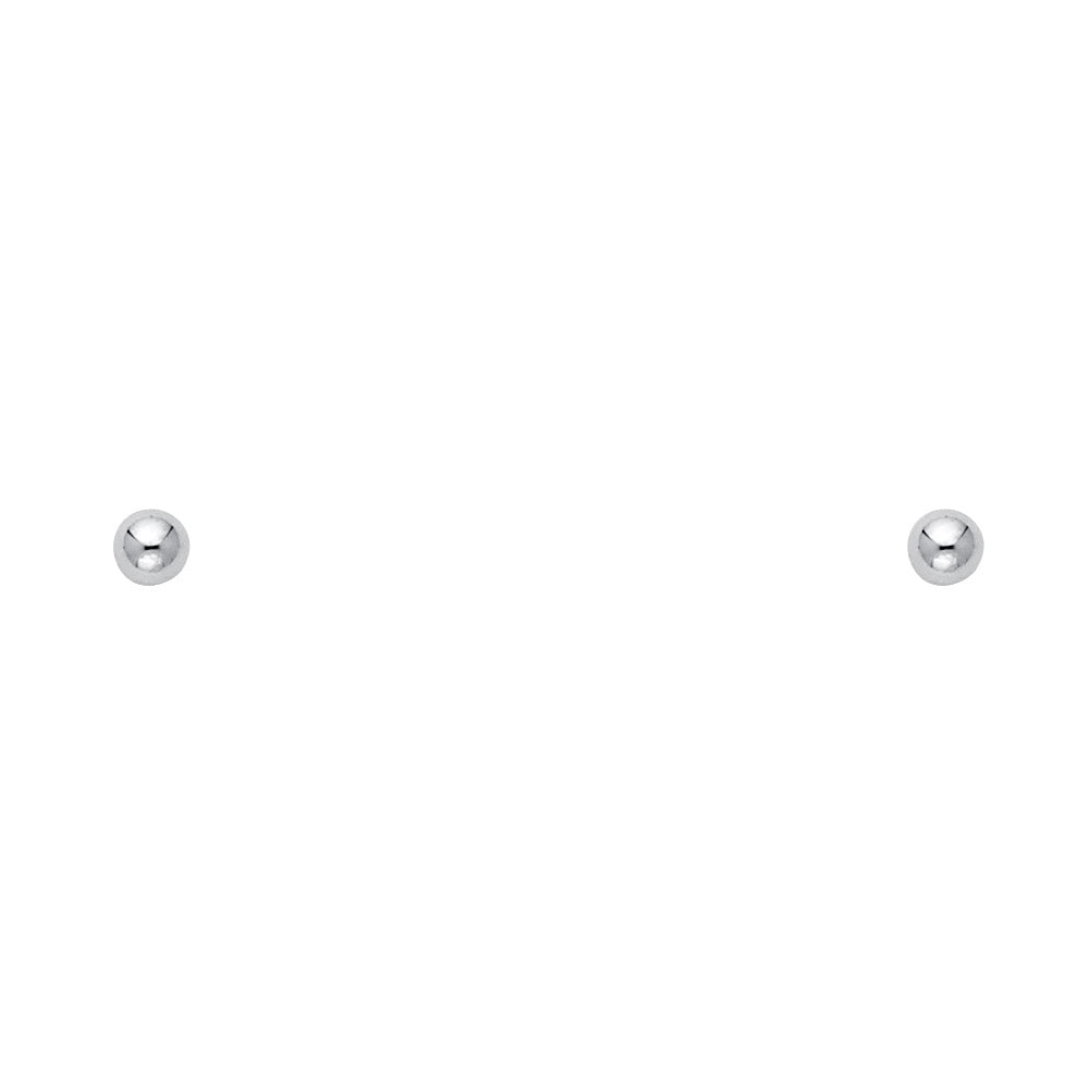 14k White Gold 2mm Ball Stud Earrings With Push Back