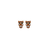 14K Yellow Gold OWL Stud CZ Earrings
