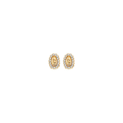 14K Yellow Gold Religious Guadalupe Stud CZ Earrings