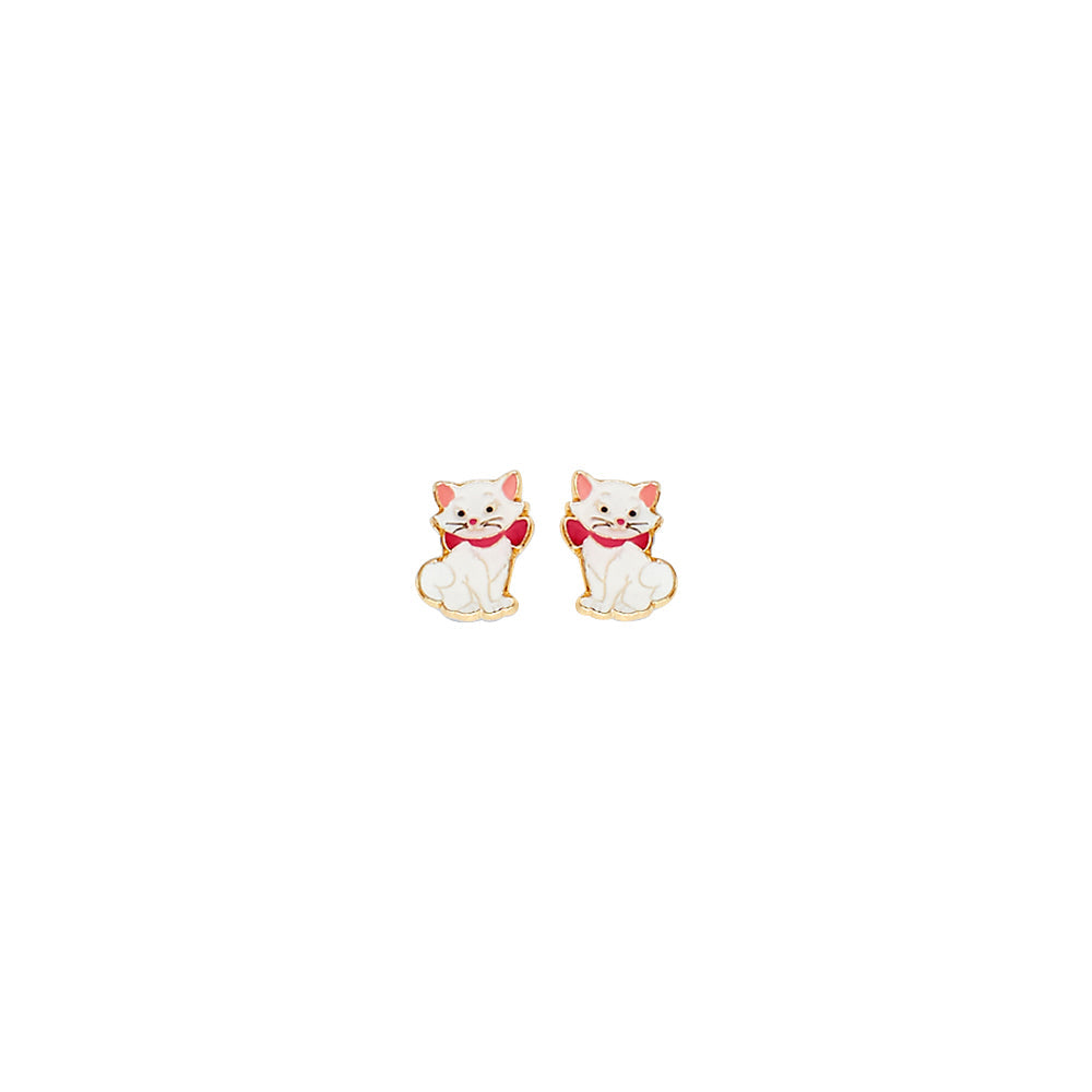 14K Yellow Gold Cat Stud Earrings