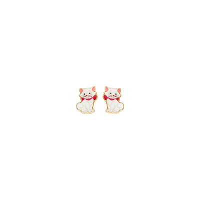 14K Yellow Gold Cat Stud Earrings