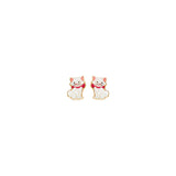 14K Yellow Gold Cat Stud Earrings