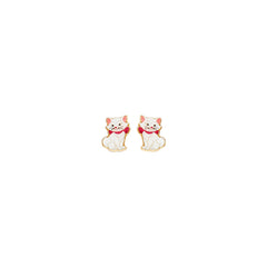 14K Yellow Gold Cat Stud Earrings