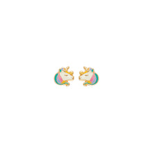 Load image into Gallery viewer, 14K Yellow Gold Unicorn Head Stud Earrings