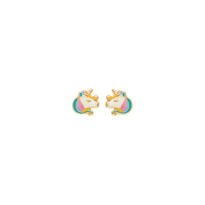 14K Yellow Gold Unicorn Head Stud Earrings