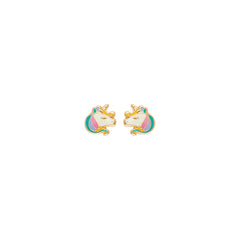 14K Yellow Gold Unicorn Head Stud Earrings
