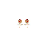 14K Yellow Gold Red Rose Stud Earrings
