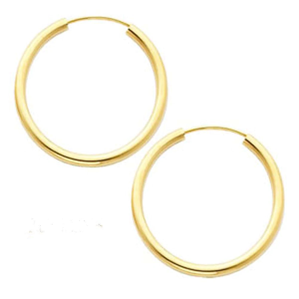 14K Yellow Gold 2mm Endless Hoop Earrings