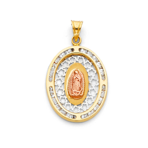 14K Yellow Gold Guadalupe CZ Religious Pendant