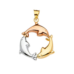 14K Tri Color 24mm Dolphin Pendant