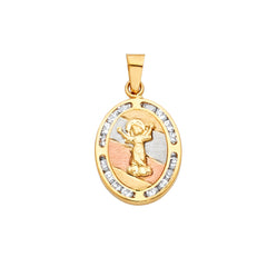 14K Yellow Gold 13mm CZ Religious Pendant