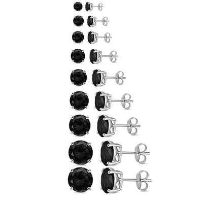 Sterling Silver Black Cubic Zirconia Casting Round Push Back Earrings - silverdepot