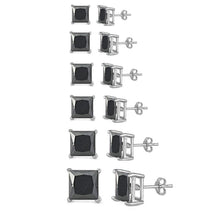 Load image into Gallery viewer, Sterling Silver Black Cubic Zirconia Casting Princess Stud Stud Push Back Earrings - silverdepot