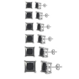 Sterling Silver Black Cubic Zirconia Casting Princess Stud Stud Push Back Earrings