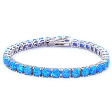 Load image into Gallery viewer, Sterling Silver 14.5CT 4 Prong Blue Fire Opal BraceletAnd Length 8inchAnd Width 5mmAnd Thickness 1mm