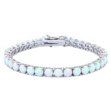 Load image into Gallery viewer, Sterling Silver 14.5CT 4 Prong White Fire Opal BraceletAnd Length 8inchAnd Width 5mmAnd Thickness 1mm
