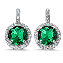 Load image into Gallery viewer, Sterling Silver Halo Green Emerald &amp; Cubic Zirconia Earring