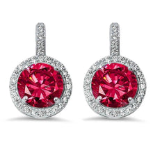 Load image into Gallery viewer, Sterling Silver Halo Ruby Cubic Zirconia Earring