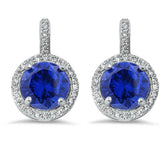 Sterling Silver Halo Tanzanite & Cubic Zirconia Earring