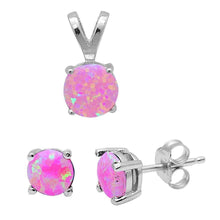 Load image into Gallery viewer, Sterling Silver Round Pink Fire Opal Pendant and Earrings Set, Pendant Width 8mm, Earrings Thickness 5mm