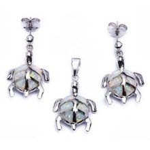 Load image into Gallery viewer, Sterling Silver White Opal Turtle Earrings And Pendant SetAnd Length 1inchAnd Width 11mm