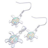 Sterling Silver White Fire Opal Turtle Pendant And Earrings SetAnd Length 1x.75 Inches