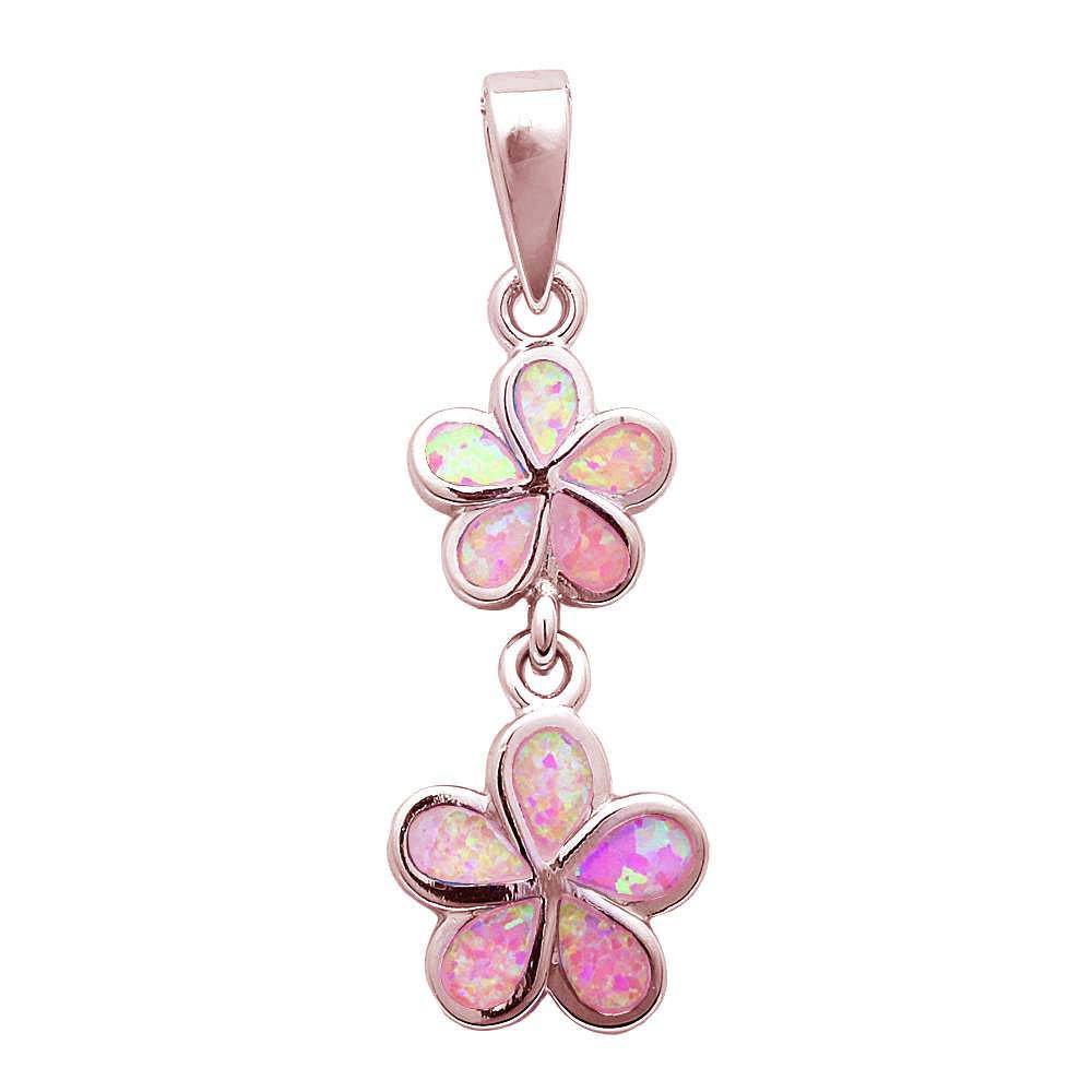 Sterling Silver Rose gold Plated Pink Opal Plumeria Pendant, Length 1.02 Inches, Width 11mm