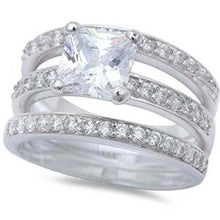 Load image into Gallery viewer, Sterling Silver 2.5Ct Princess and Round Cz Wedding Set Silver Ring with CZ Stones