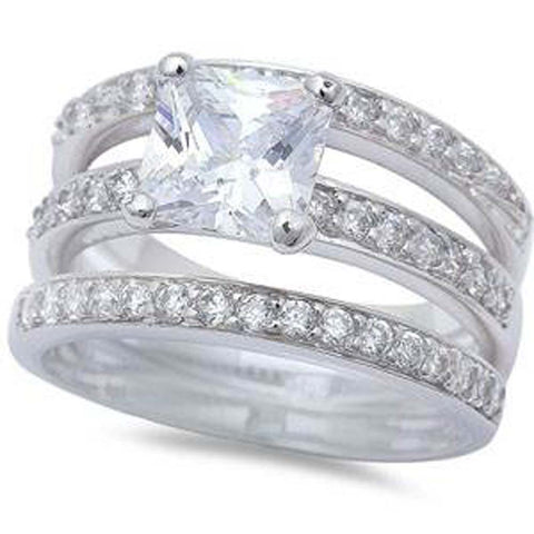 Sterling Silver 2.5Ct Princess and Round Cz Wedding Set Silver Ring with CZ Stones
