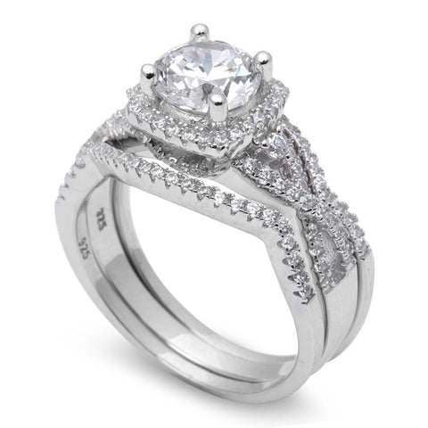 Sterling  Silver Fine 1.50Ct White Cz 3 Ring Set Silver Ring With CZ Stones