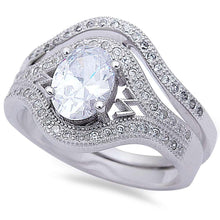 Load image into Gallery viewer, Sterling Silver 2CT Oval and Pave Cz 2 Ring Wedding Set Silver Ring with CZ StonesAndWidth 12mm