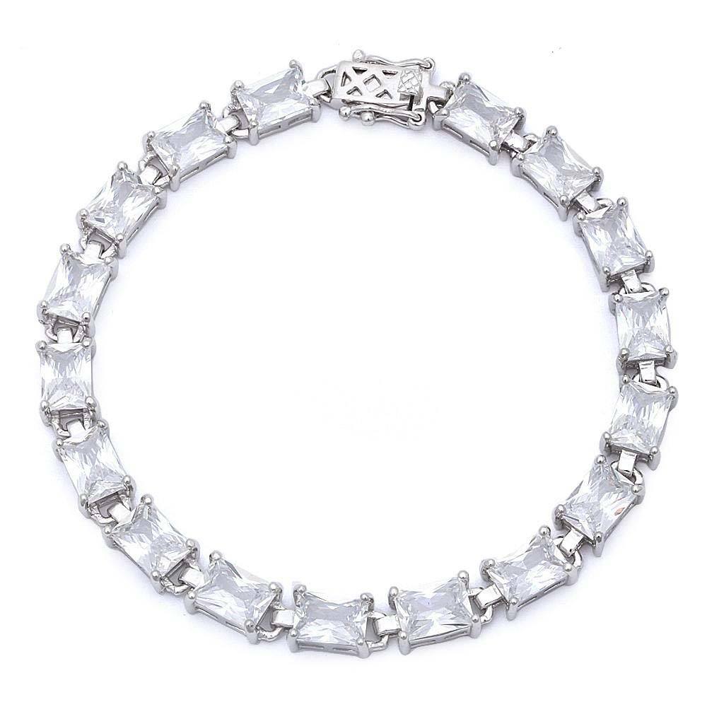 Sterling Silver 17.50ct Radiant Cut Cz .925 Bracelet 7 1/4  Long