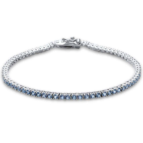 Sterling Silver Elegant Round Aquamarine .925 Tennis BraceletAnd Length 7 inch