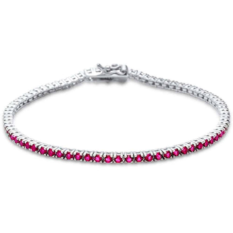 Sterling Silver Elegant Round Ruby .925 Tennis BraceletAnd Length 7 inch